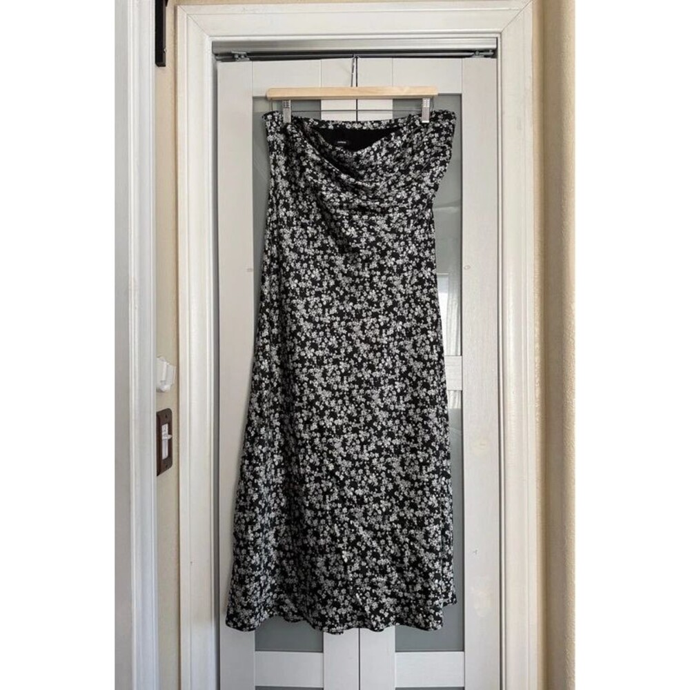 Express Black & White Floral Strapless Satin-Look Silky Dress Express L